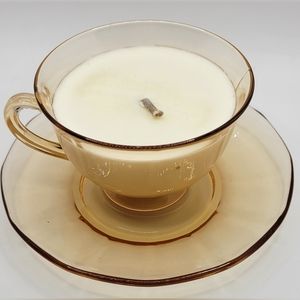 Fostoria Fairfax Topaz Footed Cup and Saucer with Homemade Candle!